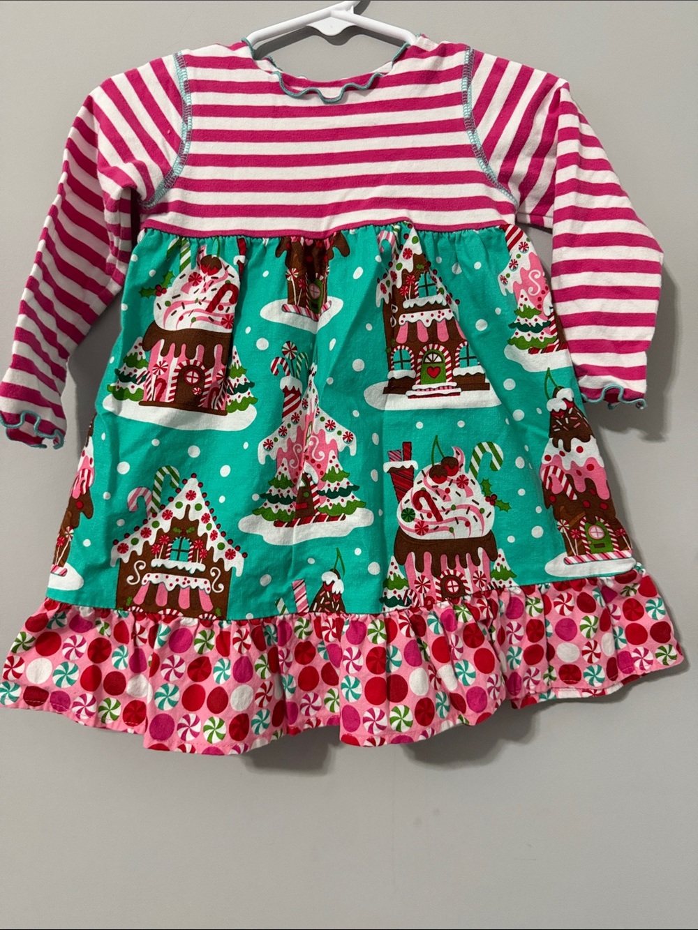 Baxter & Beatrice Holiday Gingerbread & Candy Stripe Ruffle Dress-Size 18M